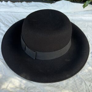 Made in Italy 100% Wool Felt Black Wide Brim Fedora Hat Classic